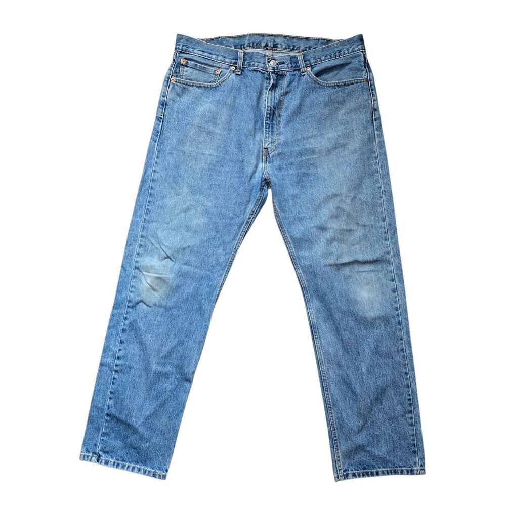 Levis 505 Regular Fit Jeans Mens 39x30.5 Light Wash Altered Waist Custom Sewn